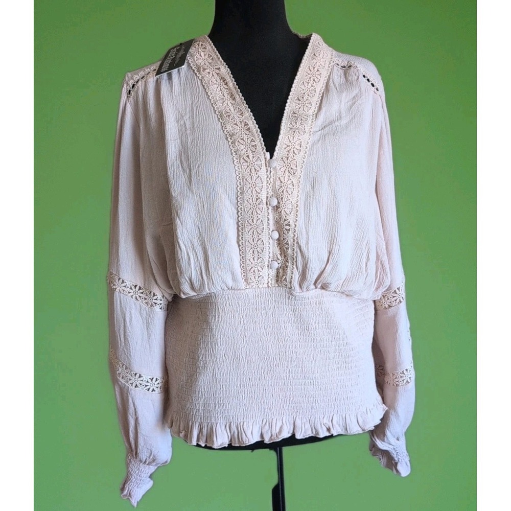 SCARLET DARKNESS Boho Blouse Smocked Midriff Flowy Long Sleeve Top Women's 2XL
